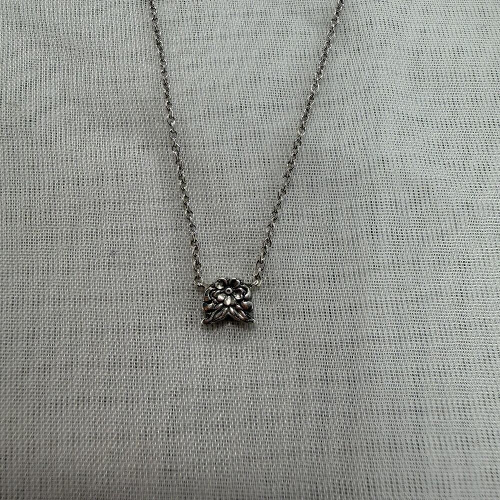 Sterling Silver Floral Necklace Stamped 925 Petite Unique Design 18 Inch Chain